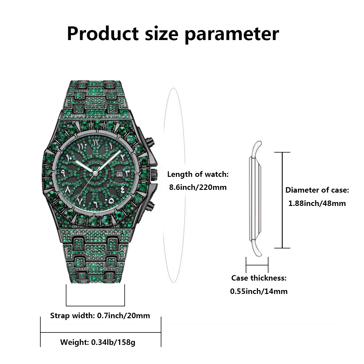 Hip Hop Green Ice Wristwatch M - Luxury Watch And Jewelry Brand 评论和价格
