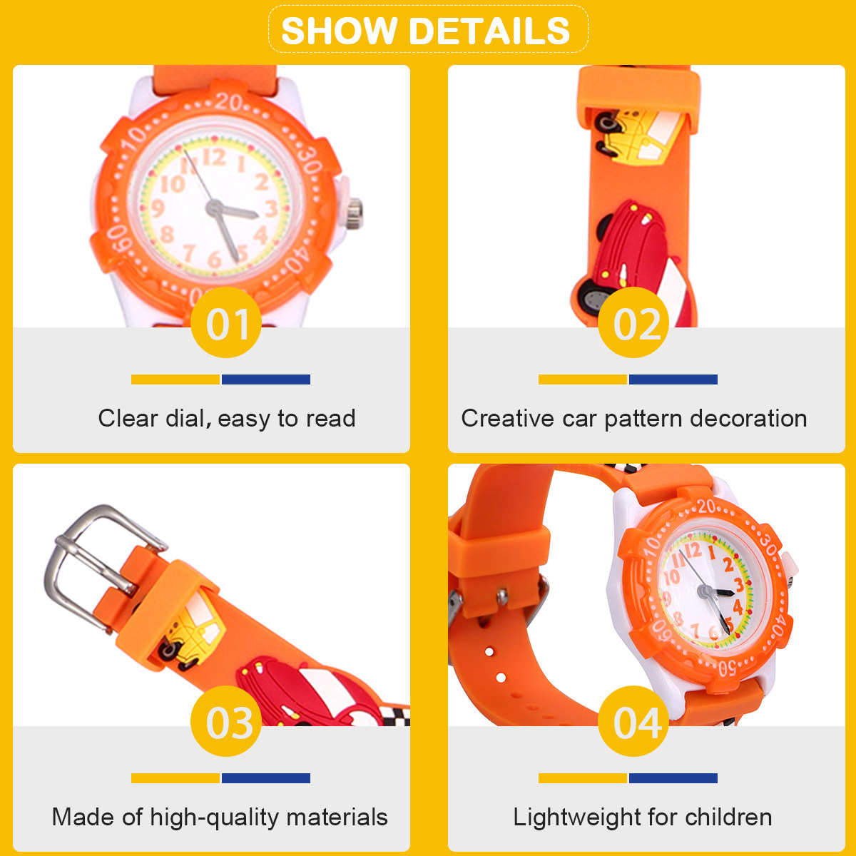 Orange Cartoon 3D Kids Watch W - Luxury Watch Kids 评论和价格