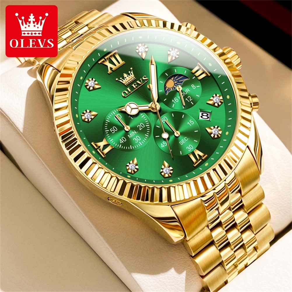 OLEVS 2932 Men Watch All Gold  - Moonphase Complication Watch 评论和价格