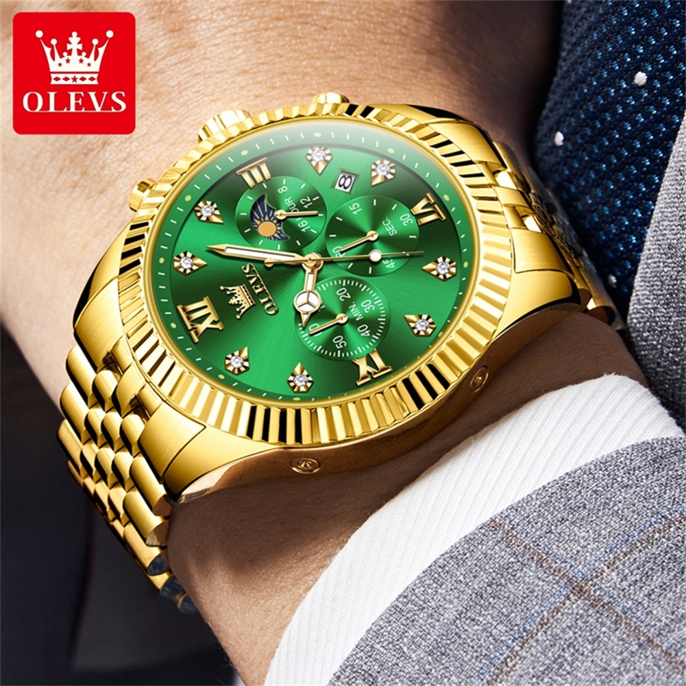OLEVS 2932 Men Watch All Gold  - Moonphase Complication Watch 评论和价格